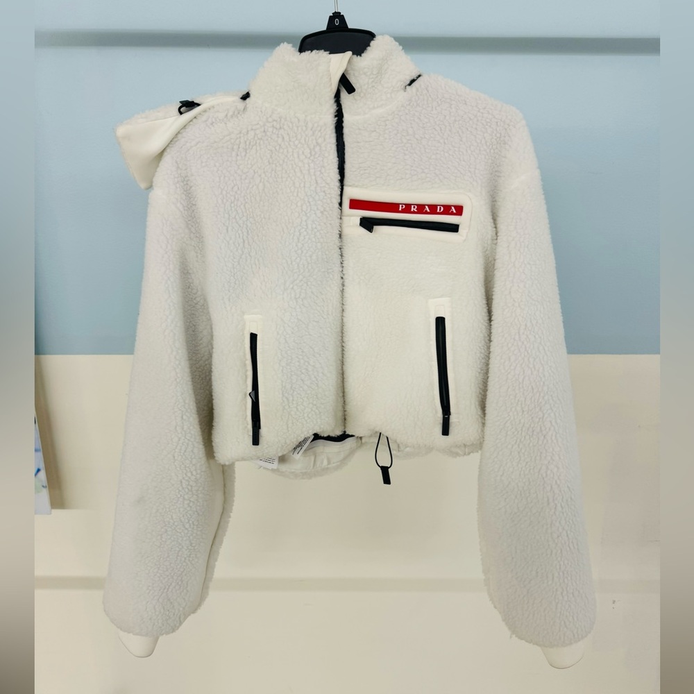 PRADA***White Furry Cropped Jacket Coat***Large $4450 NWT